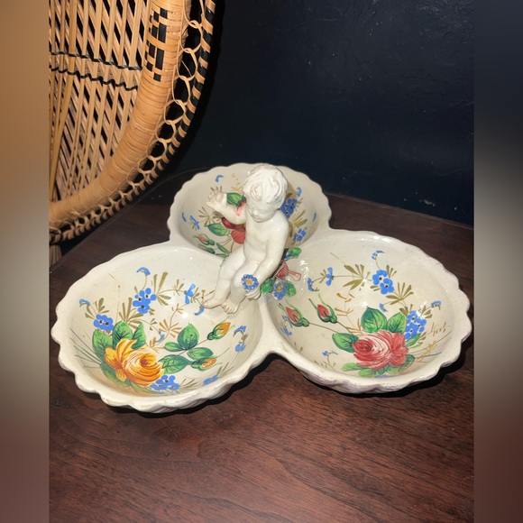 Victorian Antique Angelic Child Baby Floral Candy Dish Center Piece Vanity Plate - Picture 8 of 14